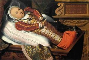 Tudor baby in swaddling- photo credit Google Images