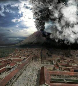 A re-enactment of Vesuvius erupting in 79AD