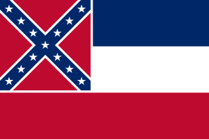 One of the several individual flags of the confederacy, this one representing Mississippi displaying the now controversial "battle flag" in the corner.