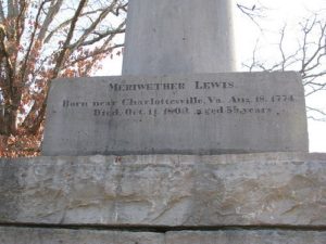 Inscription on Meriwether Lewis' grave- photo credit- Google Images