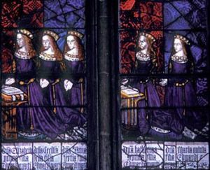 The five daughters of Edward IV and Elizabeth Woodville, (left to right): Elizabeth, Cecily, Anne, Catherine, and Mary. Royal Window, Northwest Transept, Canterbury Cathedral. Photo Credit- Wikipedia