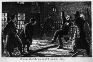 1877 Woodcut showing Molly Maguire victim murdered by gang Photo Credit- explorepahistory.com 