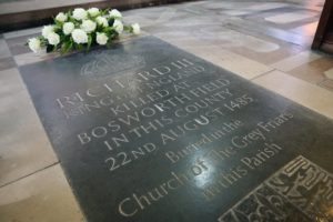 Ledger stone dedicated to Richard III in Leicester Cathedral, Circa 1982. by the R3 society.
