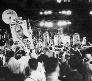 Supporters of Franklin Delano Roosevelt attend the 1932 Democratic National Convention in New York City. Photo Credit- www.history.com
