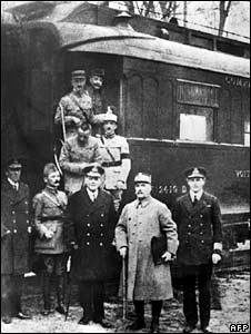 Foch and the signatories of the Armistace outside the Compiegne Carriage